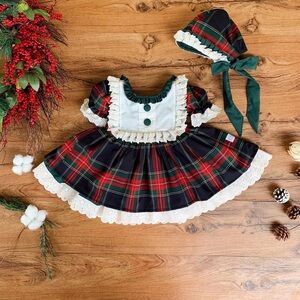 Handmade Hailey & Co vintage inspired plaid dress and bonnet